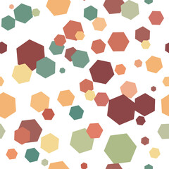 Hexagon pattern, seamless tile, scattered repeat with geometric shapes.
