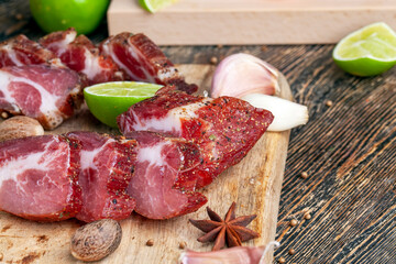 pork and bacon sliced during cooking