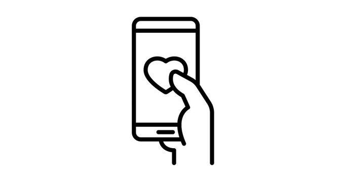 like button animated outline icon. like button on smartphone line icon 4k motion design for web design, mobile apps, ui design.