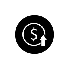 Dollar cost increase icon in black round