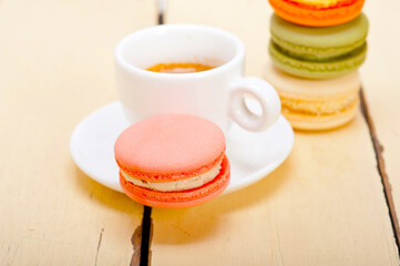 colorful macaroons with espresso coffee