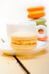 colorful macaroons with espresso coffee