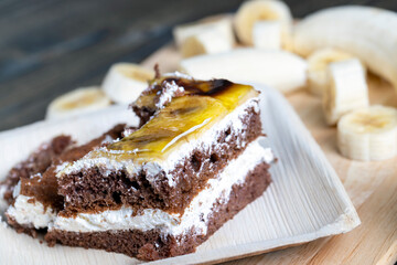 a piece of banana cake and fresh sliced bananas