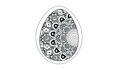 easter egg with doodle ornament on white background. Happy Easter. Vector coloring card. Cartoon Egg drawing. Spring holiday card.
