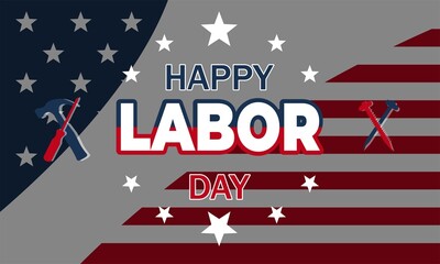 Fototapeta na wymiar Red Blue Vector Design Happy Labor Day, 1st of MAY, Vector Background Illustration and Text. Perfect Color Combination Design.