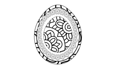 easter egg with doodle ornament on white background. Happy Easter. Vector coloring card. Cartoon Egg drawing. Spring holiday card.