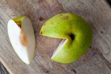 pear cut into pieces and slices during cooking