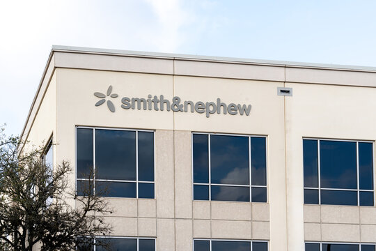 Austin, Texas, USA - March 17, 2022: Smith + Nephew sign on its office building in Austin, Texas, USA. Smith and Nephew plc, is a British multinational medical equipment manufacturing company. 