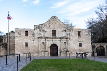 Fototapeta na wymiar San Antonio, TX, USA - March 16, 2022: Alamo in San Antonio, TX, USA. Alamo is a historic Spanish mission and fortress compound, a museum in the Alamo Plaza Historic District. 