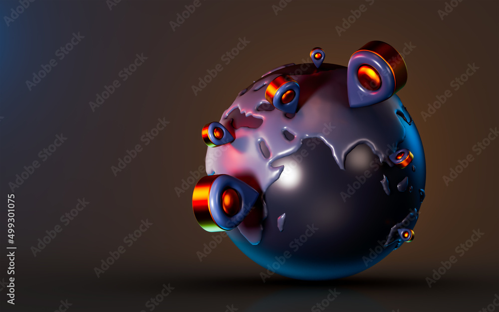 Aufkleber global location icon on dark background 3d render concept for universal place marker and located