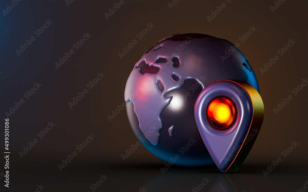 Aufkleber global location icon on dark background 3d render concept for world different place mark fine out