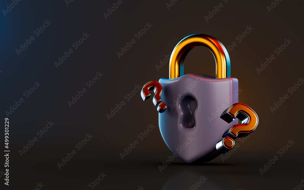 Aufkleber security lock icon with question mark on dark background 3d render concept for safety confusion