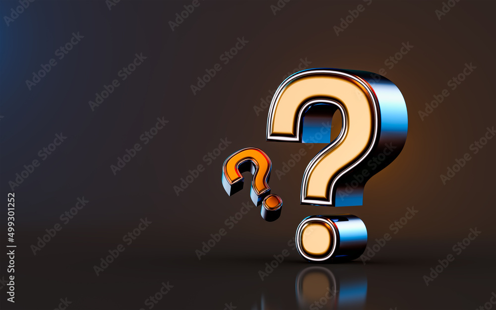 Poster question mark icon on dark background 3d render concept for asking helping confusion inquiry