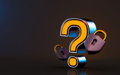 question mark icon with security lock on dark background 3d render concept for asking protection