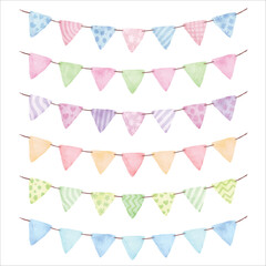 Watercolor colorful bunting flags clipart collection for decoration. © Idol Design