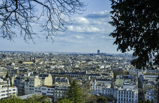 Paris City View From Butte Montmartre Summit During The Day