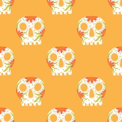 Seamless sugar skulls pattern for fabrics and textiles and packaging and gifts and wrapping paper
