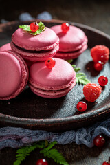 Delicious and fresh red currant macaroons as a spring snack.