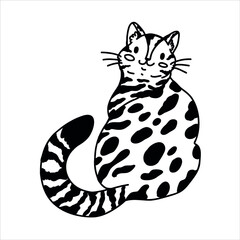 cute cat, cat in line drawing style, cat winks, cat smiles, spotted cat, cat with stripes
