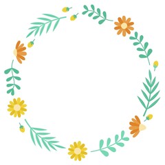 Flowers and leaves elements frame vector illustration