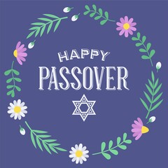 Happy passover with flowers and leaves frame