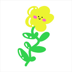 kawaii yellow chamomile smiling vector flat illustration isolated on white background