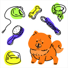 kawaii chao chao dog, dog toys, dog hair brush, toy bone
