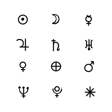 Vector. Astrological symbols of planets on white background isolated