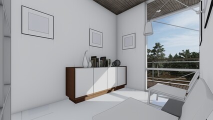 library book room interior sketch 3d illustration