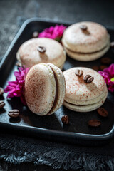 Tasty and sweet coffee macaroons made of coffee beans.