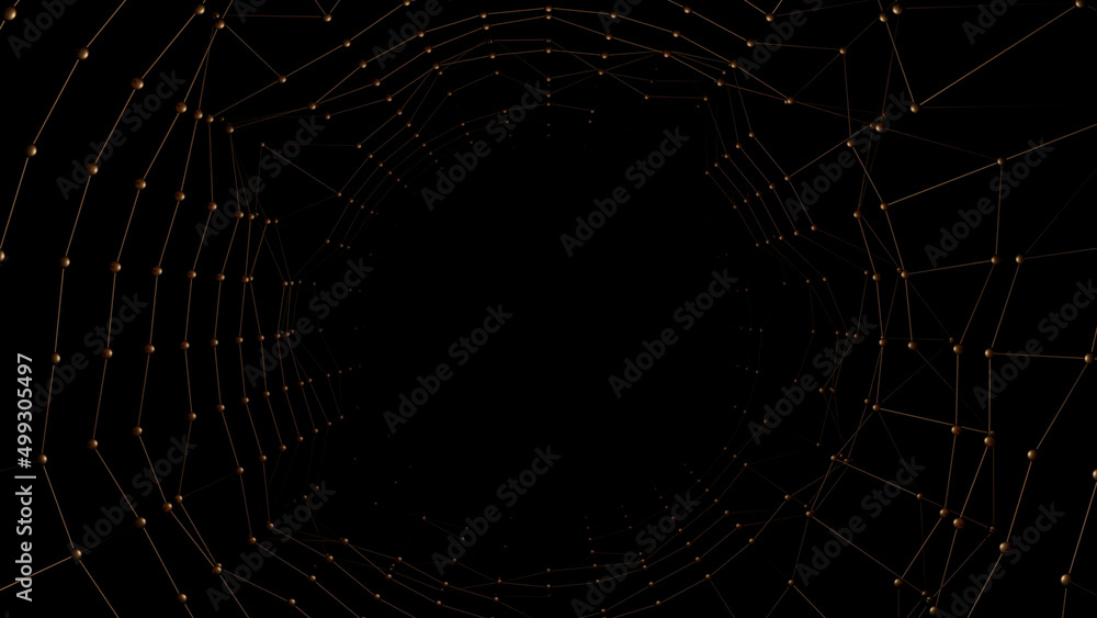 Poster dark background.design. a light thin mesh in the middle that twitches in abstraction and glows with 