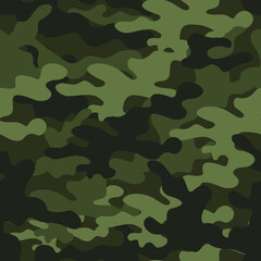 Fototapeta premium Camouflage seamless texture. Abstract modern vector military camouflage in green and black shades. Fabric textile print template. Vector illustration. 