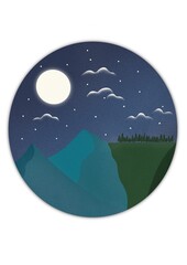 full moon with mountain and tree cliff in the night