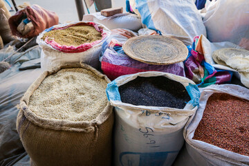 Big Bags of Seeds and Grain on the Local Market in Asmara, Eritrea