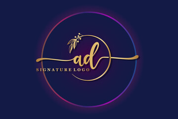 luxury signature logo design initial ad. Handwriting vector logo design illustration image