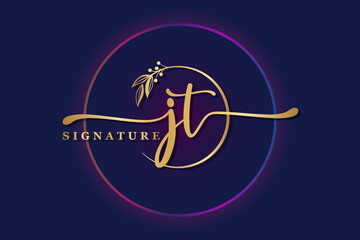 luxury signature logo design initial jt. Handwriting vector logo design illustration image
