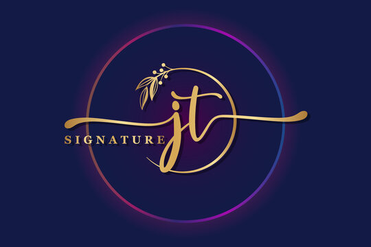 luxury signature logo design initial jt. Handwriting vector logo design illustration image