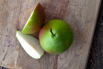 pear cut into pieces and slices during cooking