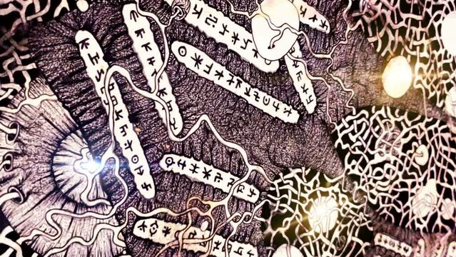 animated misteriuos symbols drawing of the universe in 4k video