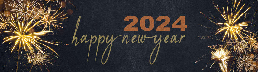 HAPPY NEW YEAR 2024 - Festive silvester New Year's Eve Party background panorama greeting card...