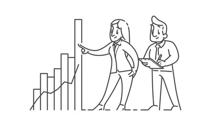 Business man and woman with a rising balance graph
