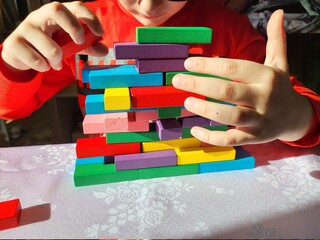 child playing with blocks
