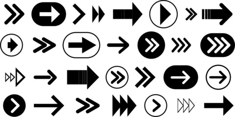 Arrows icon set. Arrow icons black and white. Collection of vector arrows for UI or apps. Simple arrows vector illustration. Various arrows simple vector set