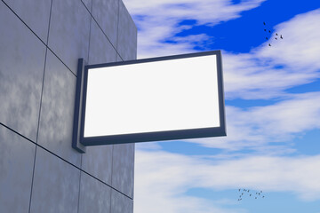 Mockup of Blank White Signage on a Building Exterior Wall with Sky Background - 3D Illustration