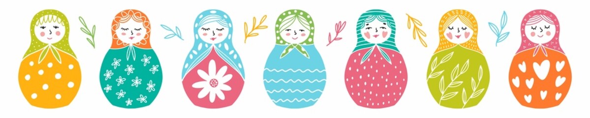 Vector set of hand-drawn dolls