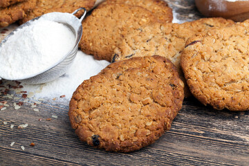 wheat-oatmeal cookies with peanuts, closeup