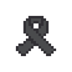 Fototapeta premium Stock vector illustration black awareness ribbon pixel on white background. Mourning and melanoma symbol. Terrorism. Mourning ribbon, death. EPS 10. 8 bit. Pixel art.