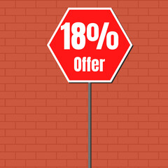 18% offer red traffic sign stop with background orange wall 