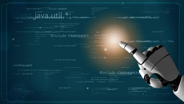 Futuristic robot artificial intelligence revolutionary AI technology development and machine learning concept. Global robotic bionic science research for future of human life. 3D rendering graphic.