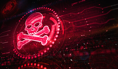 Skull pirate and online cyberattack symbol digital concept 3d illustration